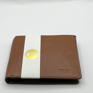 Fossil RFID Traveler Brown Tan Leather Mens Wallet NEW